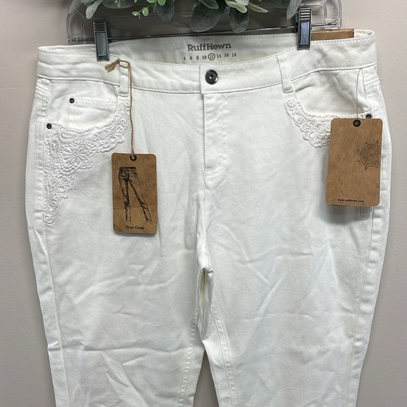NWT Ruff Hewn True Crop White Denim Jeans Crochet Lace Pocket Detail 12 - Picture 2 of 16